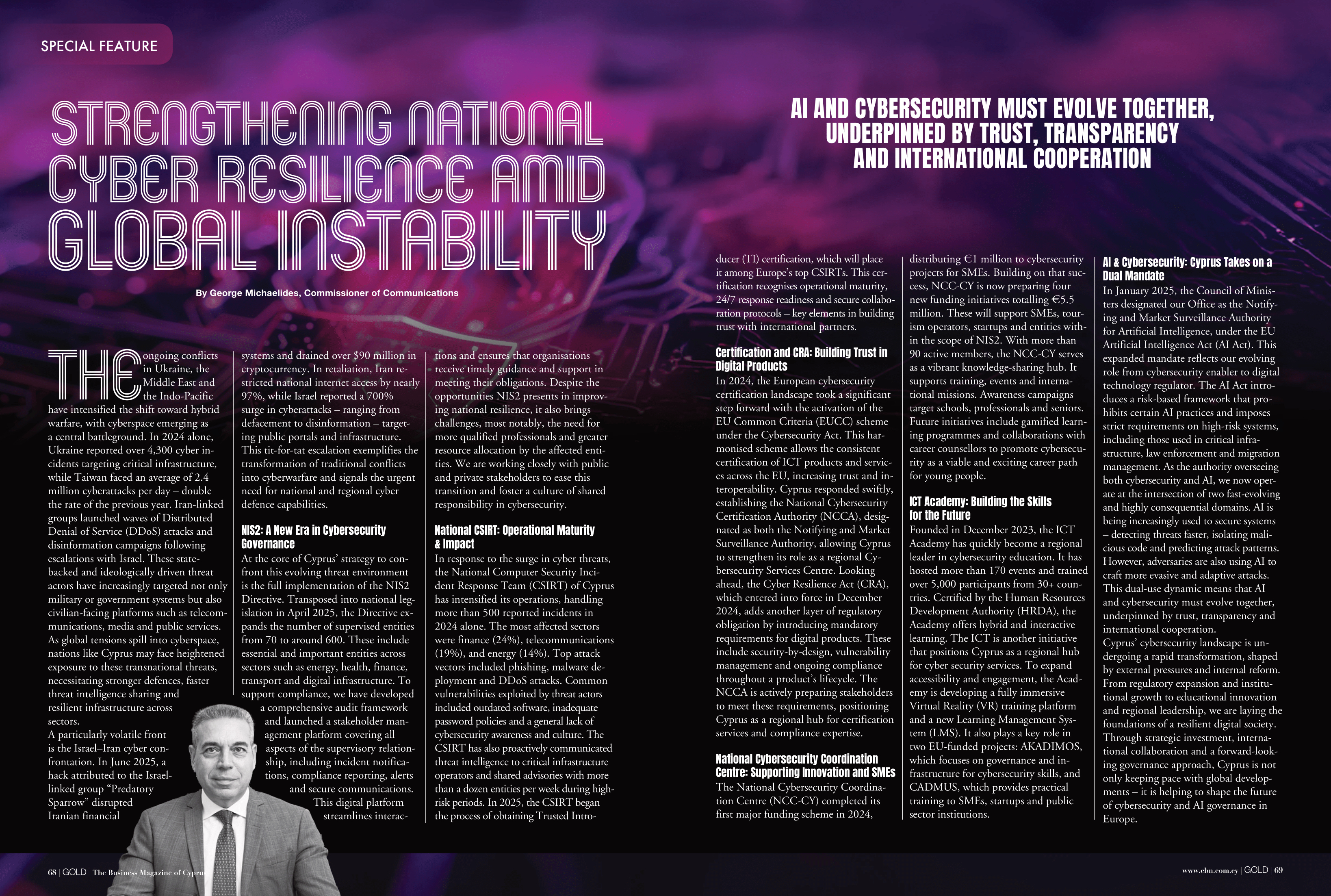 "Strengthening National Cyber Resilience Amid Global Instability" by George Michaelides, Commissioner of Communications, for Gold Magazine